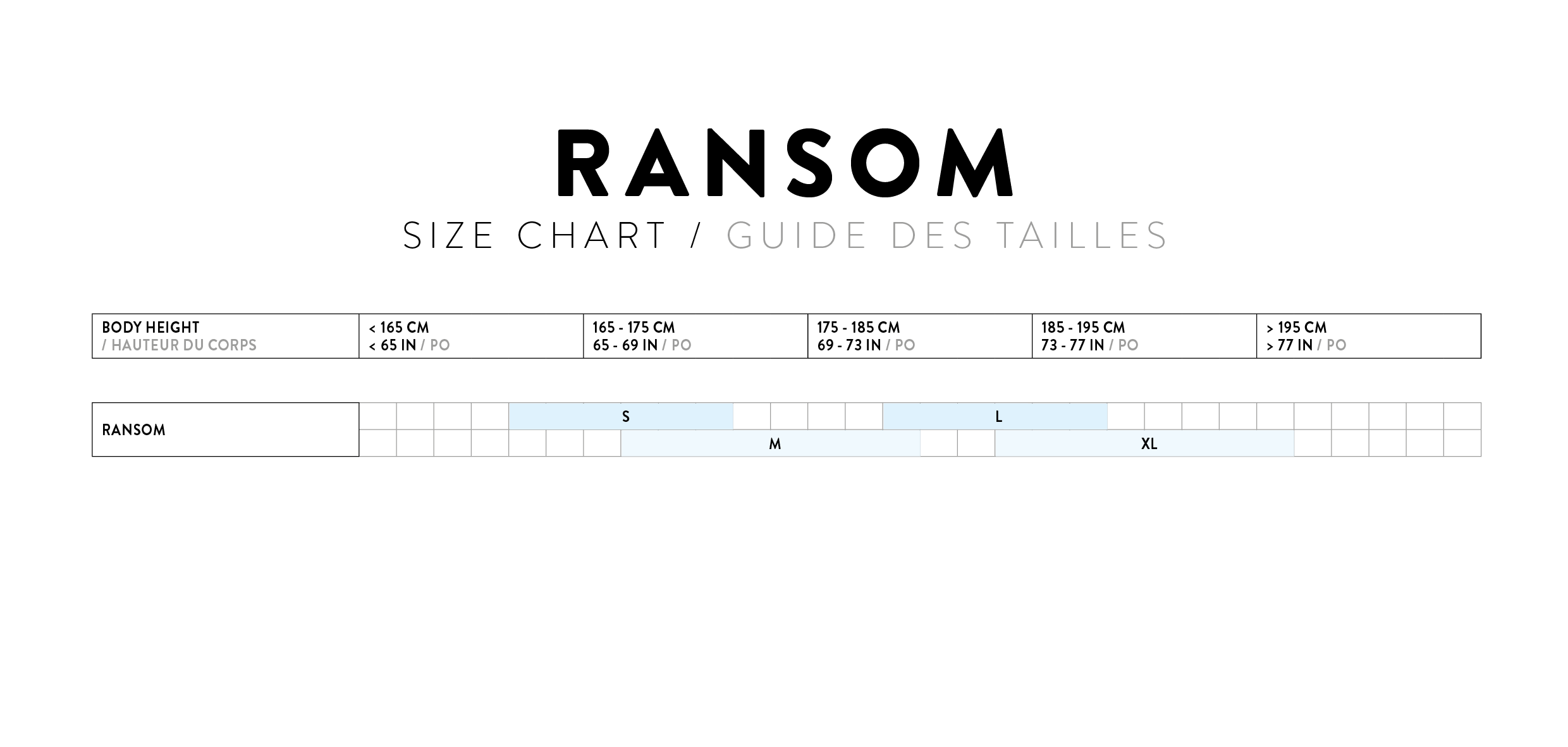 Size Chart for Scott Ransom 10 Bike
