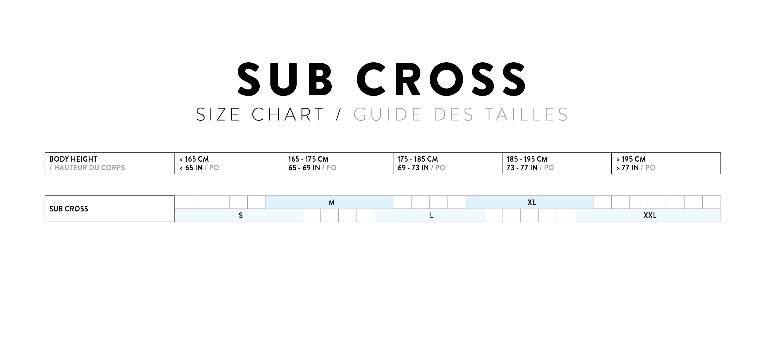 Size Chart for Scott Sub Cross 30 Slope Bike