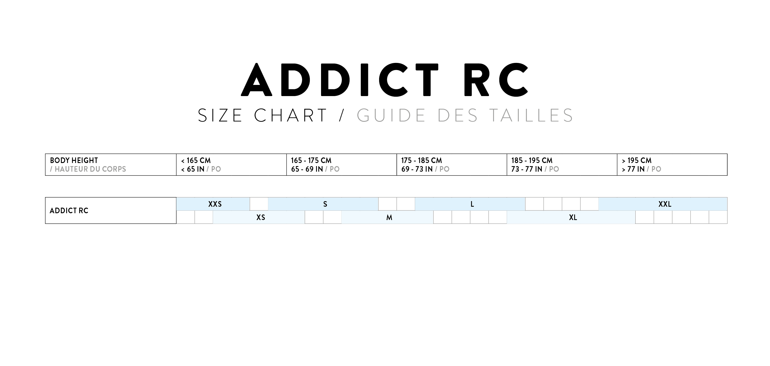 Size Chart for Scott Addict RC Pro Bike