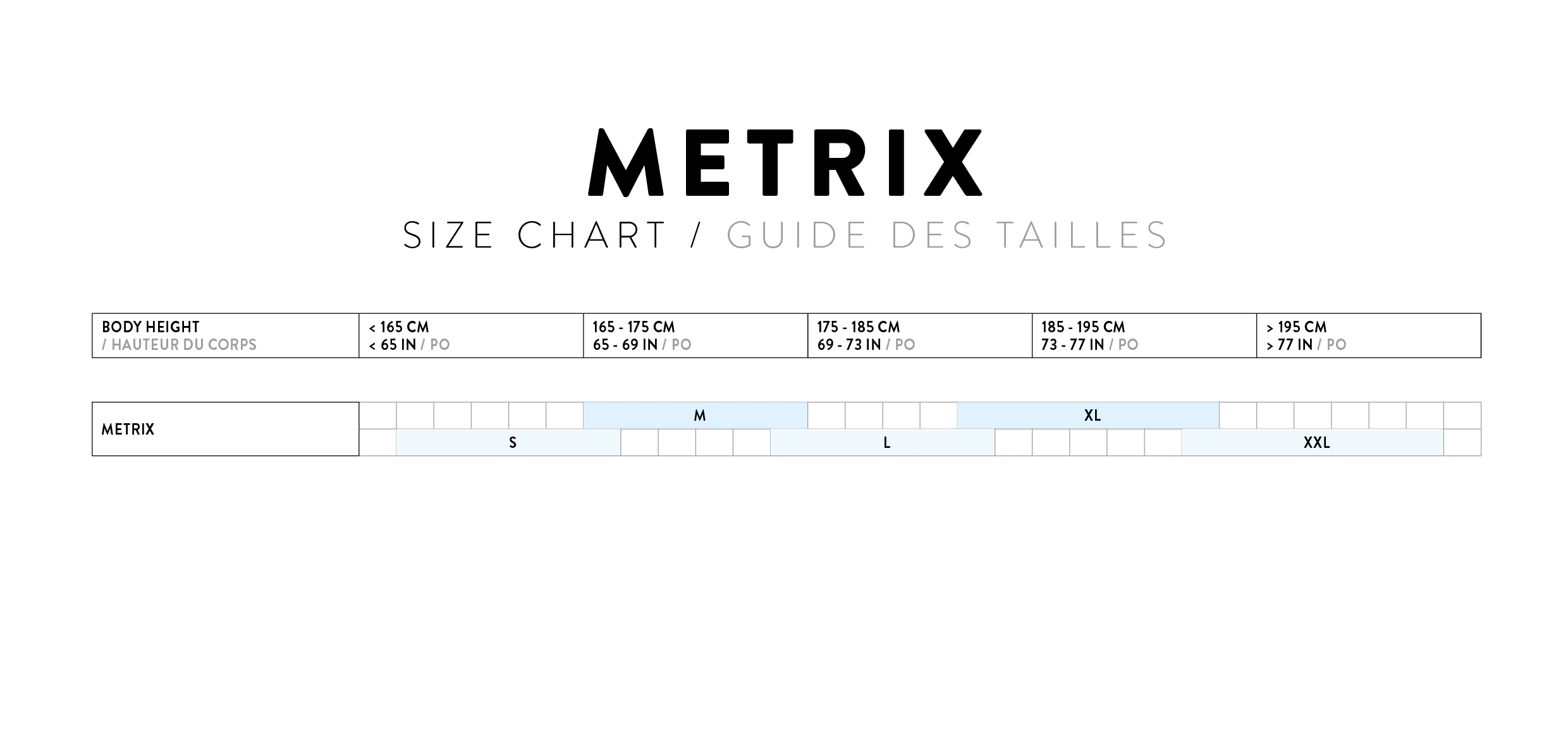 Size Chart for Scott Metrix 10 Bike