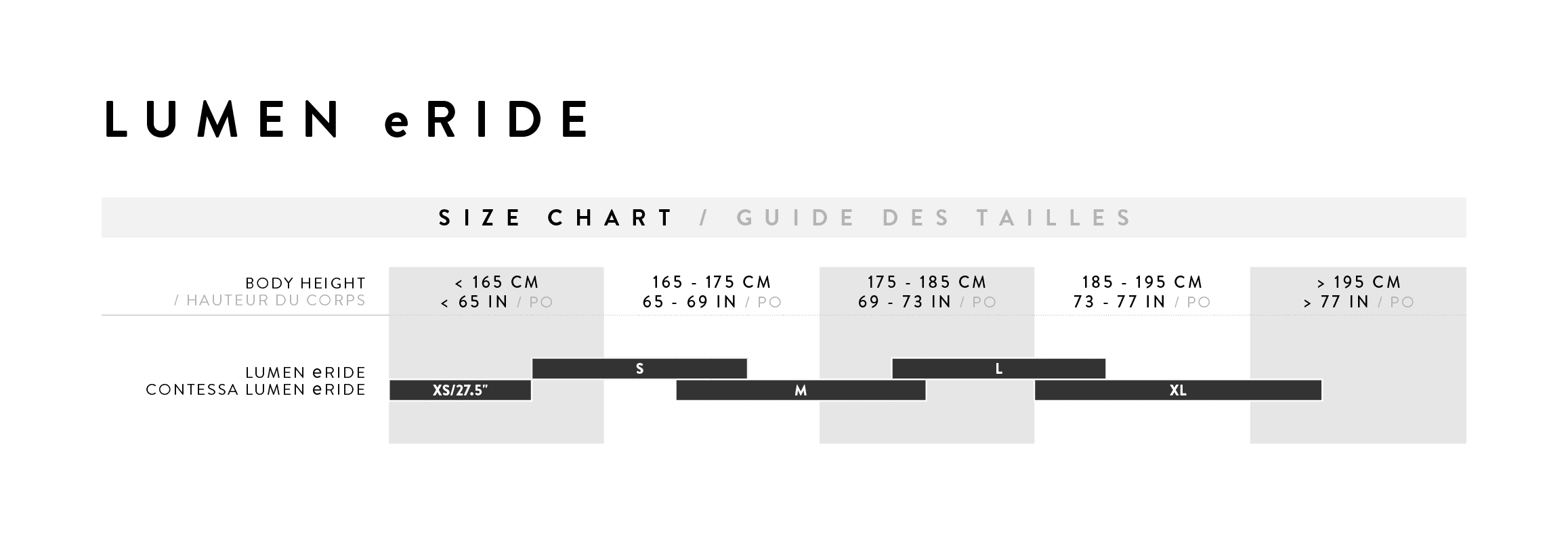 Size Chart for Scott Lumen eRIDE 900 Bike
