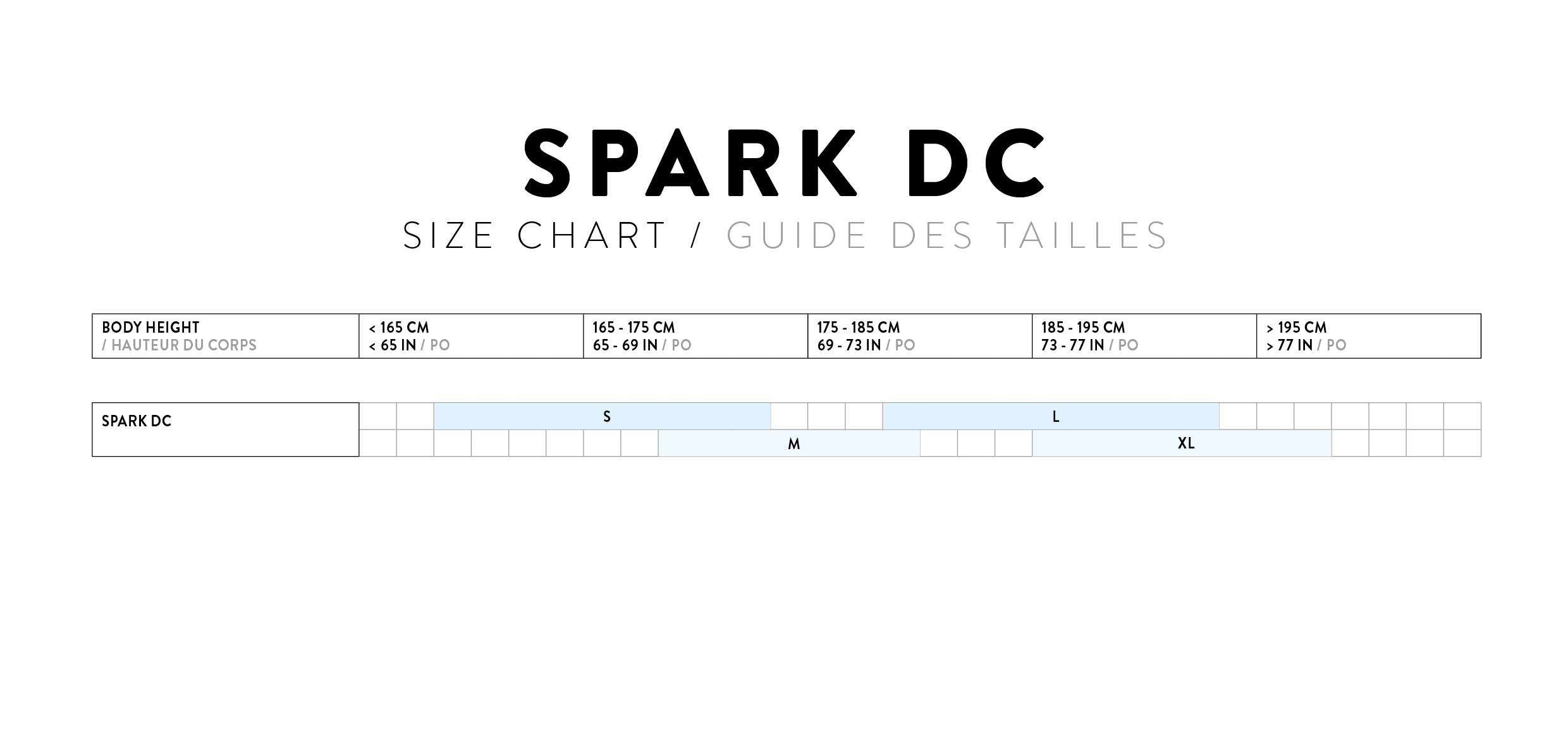 Size Chart for Scott Spark DC 40 Bike